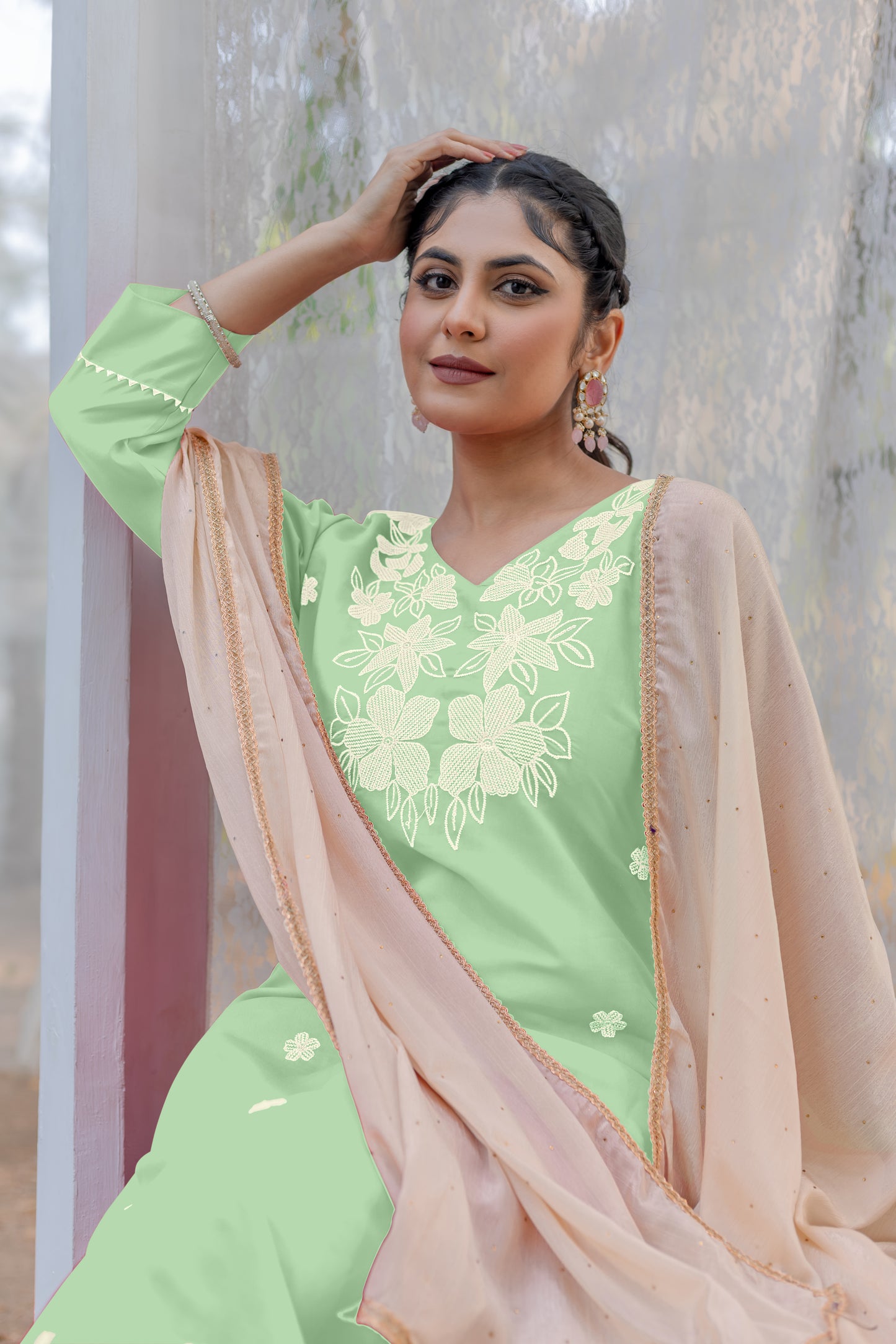 Women Ethnic Motifs Embroidered Regular Silk Kurta Pant With Dupatta