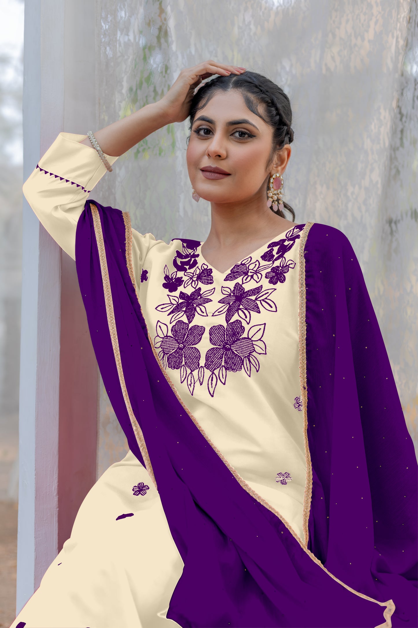 Women Ethnic Motifs Embroidered Regular Silk Kurta Pant With Dupatta