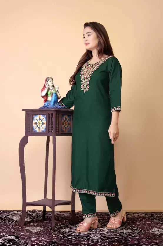 Women's Embroidery Kurta And Pant Set With Dupatta | Embroidery Kurta Set | Suit