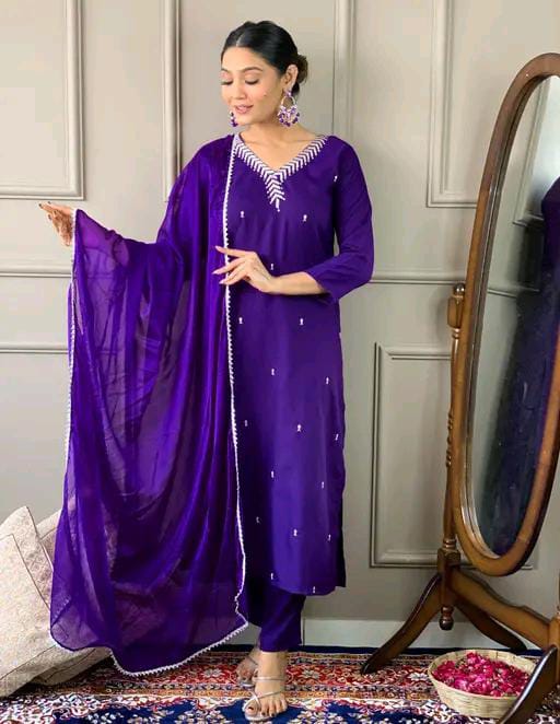 Women's Embroidery Kurta And Pant Set With Dupatta | Embroidery Kurta Set | Suit