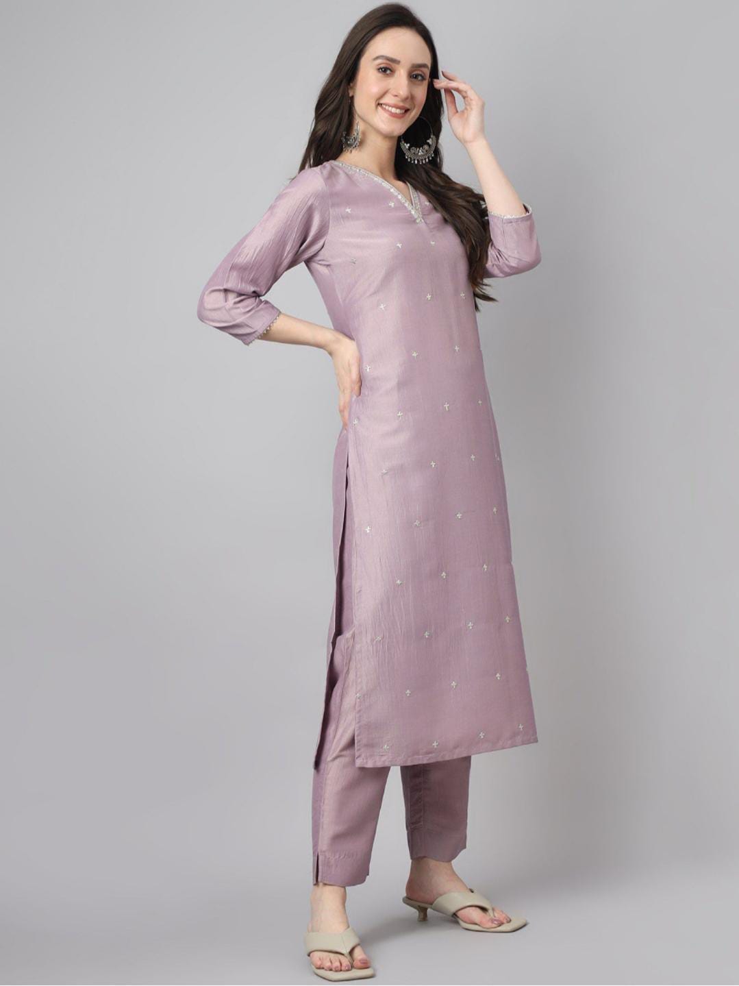 Women Ethnic Motifs Embroidered Regular Silk Kurta Pant With Dupatta