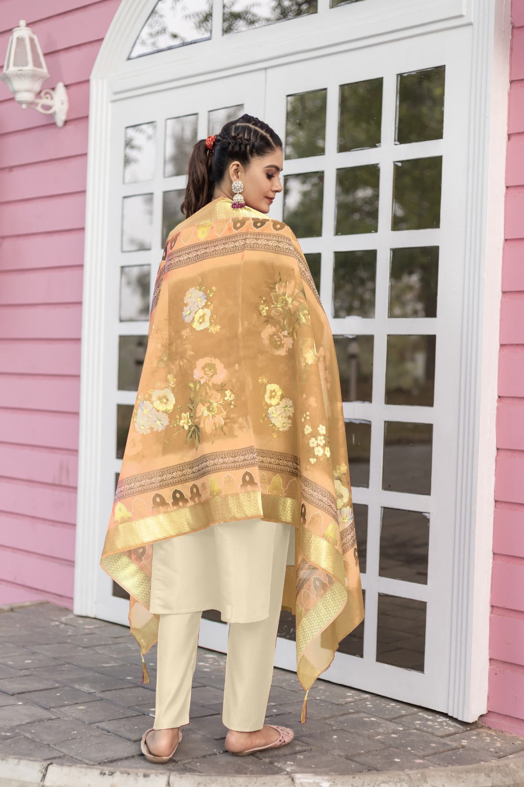 Women Ethnic Motifs Hand Work Regular Kurta Pant With Dupatta