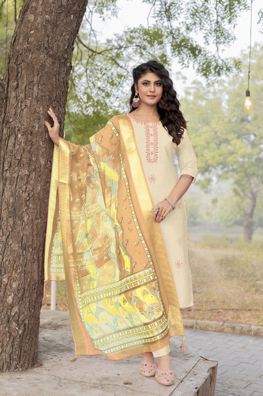 Women Ethnic Motifs Embroidered Regular Kurta Pant With Dupatta