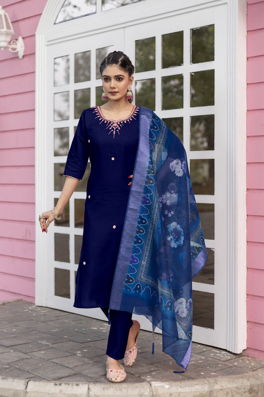 Women Ethnic Motifs Hand Work Regular Kurta Pant With Dupatta