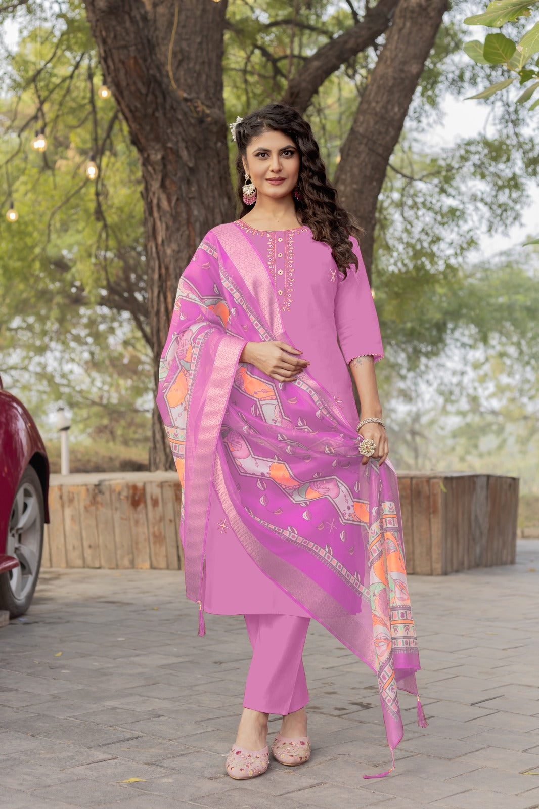 Women Ethnic Motifs Hand Work Regular Kurta Pant With Dupatta